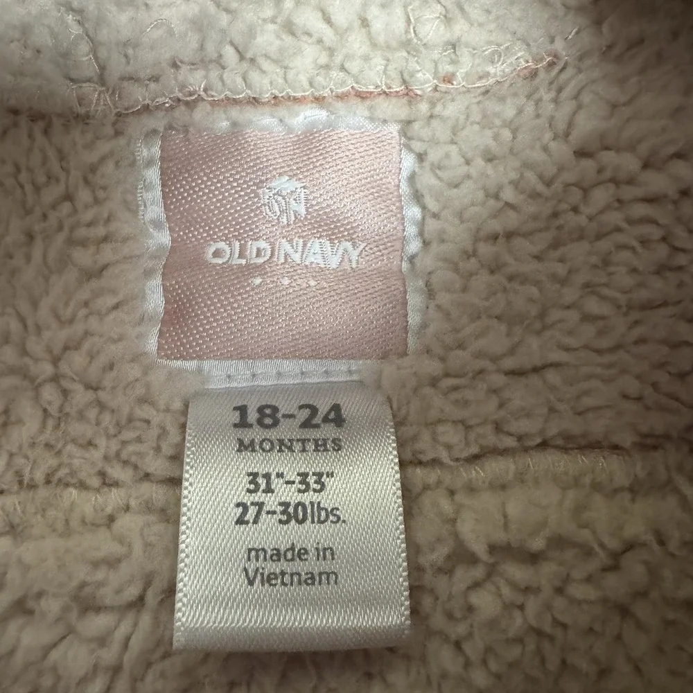 Old Navy Pink Faux Suede Sherpa Lined‎ Toggle Coat Jacket 18-24 Months Excellent
